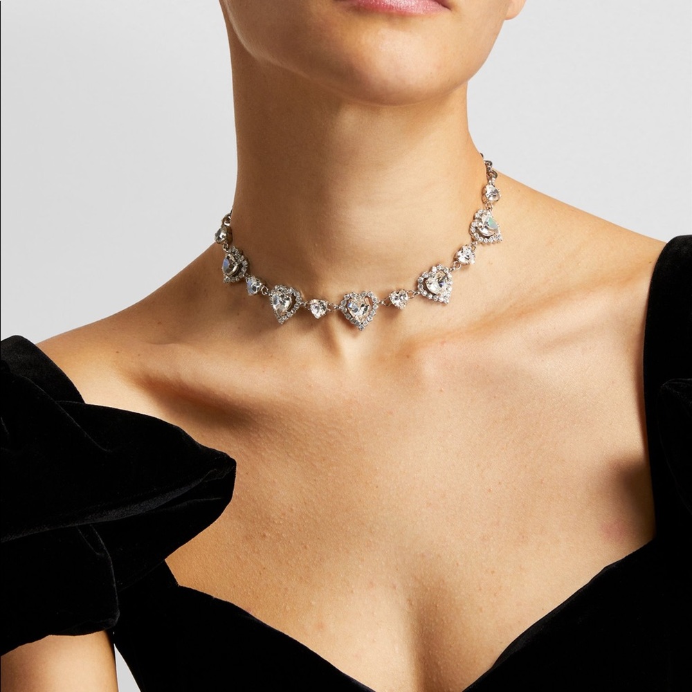 Alessandra Rich silver heart necklace choker